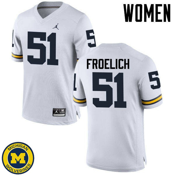 Women Michigan Wolverines #51 Greg Froelich White Embroidery Jersey